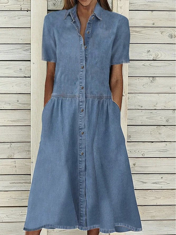 Casual Loose Summer Midi  Denim Dress