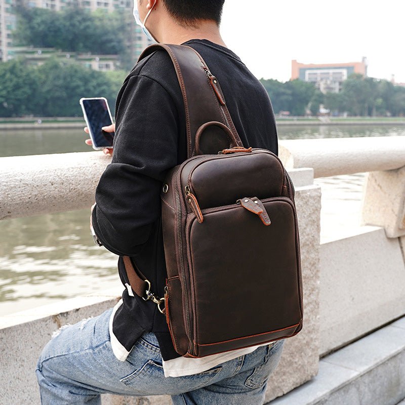Crossbody Trip Chest Leather Sling Bag for Men