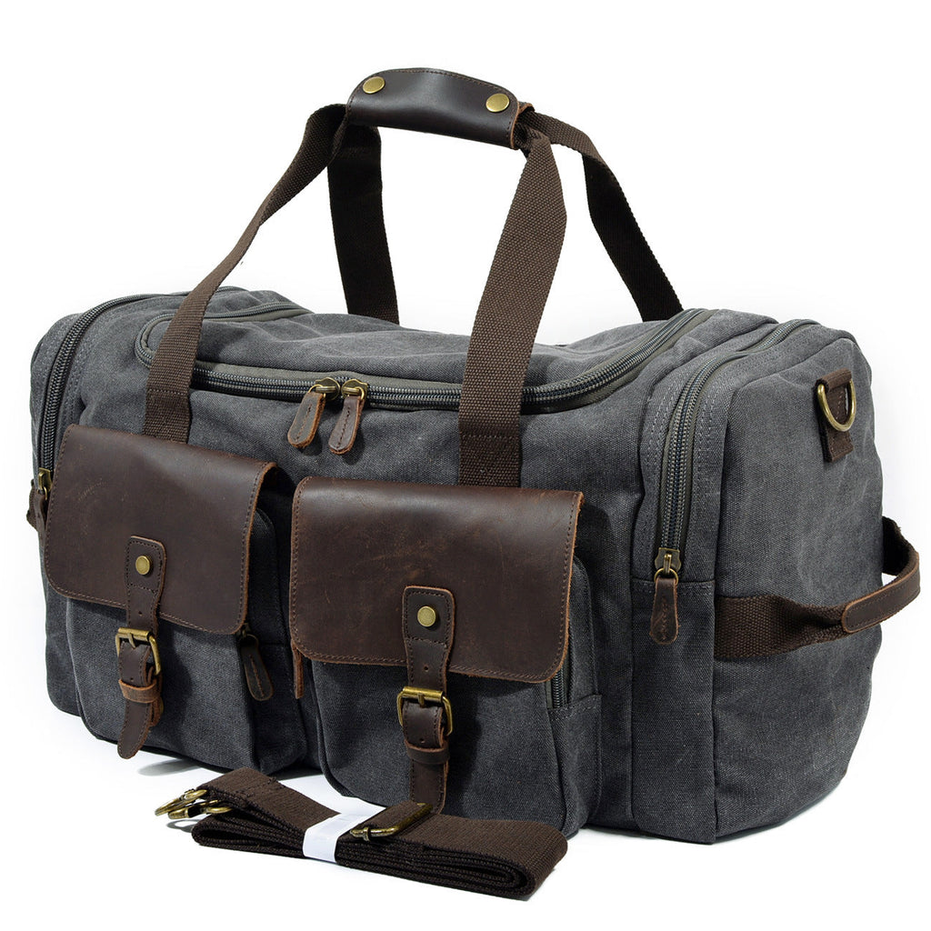 Casual Men's Large Storage Leather Canvas Travel Weekender Duffel Bag