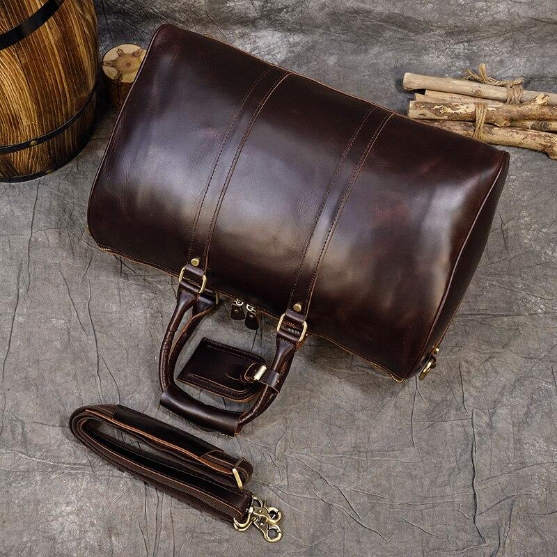 Burgundy Simple Travel Weekender Leather Duffel Bag