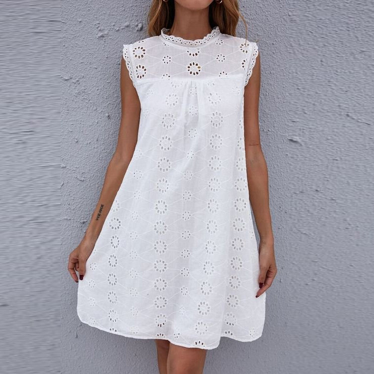 Casual Sleeveless Simples Lace Mini Dress