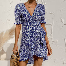 Load image into Gallery viewer, Floral V-Neck Ruffle Mini Wrap Dress
