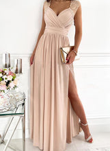 Load image into Gallery viewer, Long Ruched Split Front Wedding Guest Maxi Dress
