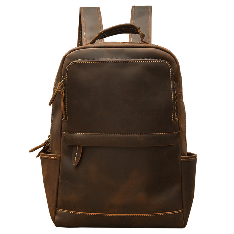 Crazy Horse Leather Backpack Men Laptop Backpack Handmade Travel Backpack