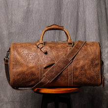 Load image into Gallery viewer, Brown Embossed Full Grain Travel Weekender Leather Duffel Bag
