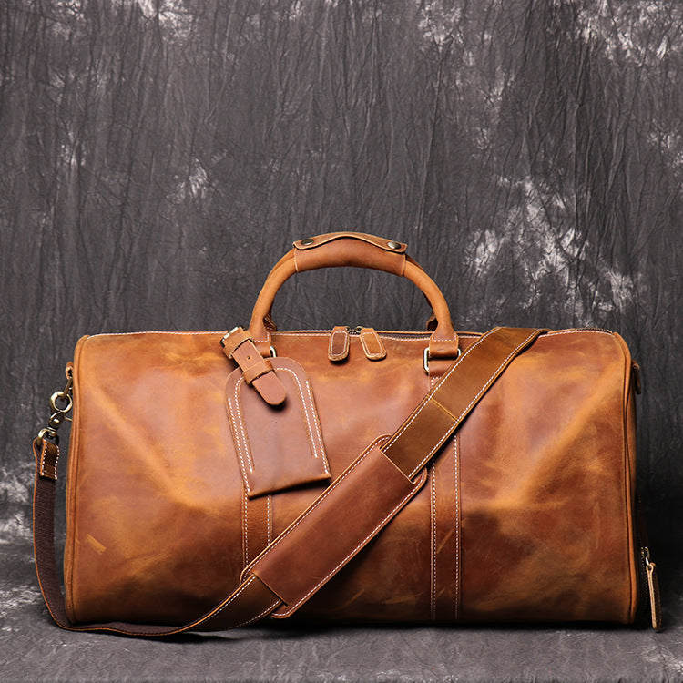 Classic Leather Duffel Bag with Shoes Compartment Travel Weekender Bag