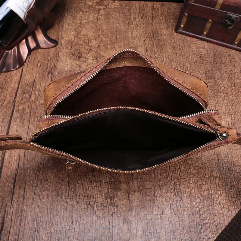Men's Zipper Crossbody Sling Leather Bag