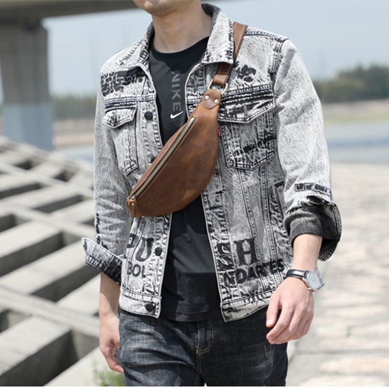 Men's Leather Simple Sling Bag