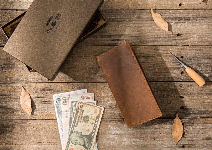 Vintage Slim Cool long Wallet Leather Wallet Bifold Long Wallets