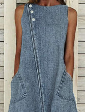 Load image into Gallery viewer, Blue Sleeveless Denim Swing Midi Dress
