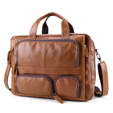 Load image into Gallery viewer, Men Pockets Front Handmade Leather 17&quot; Briefcase Laptop Bag
