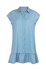 Load image into Gallery viewer, Casual Street Solid Buckle Flounce Mini Denim Dress
