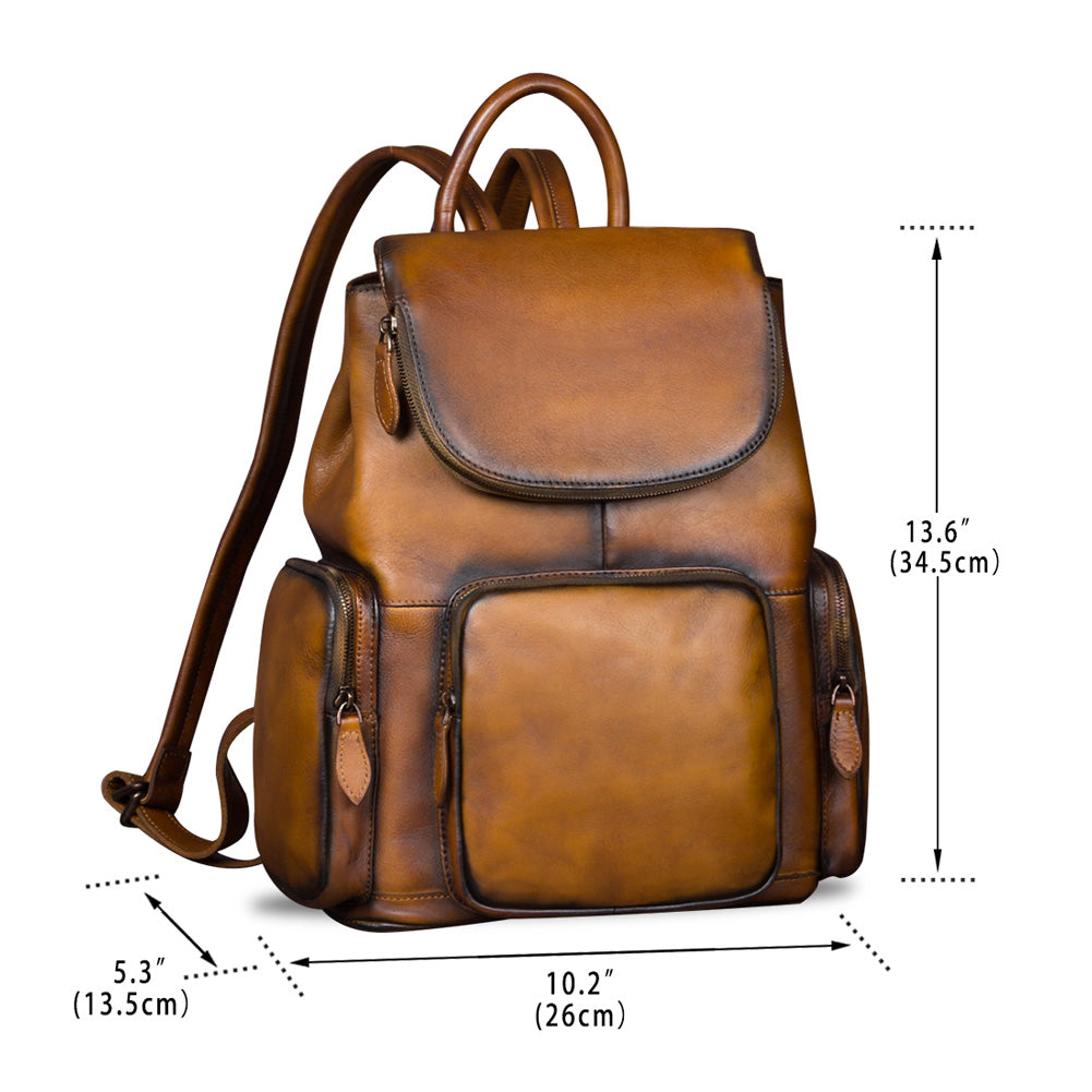 Vintage Womens Brown Leather Backpack Purse Designer Laptop Book Bag for Women