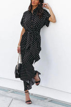 Load image into Gallery viewer, Polka Dot Tie Front Midi Shirt Dress
