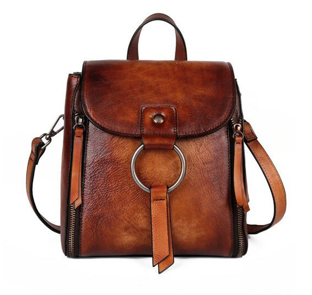 Retro Design Female High Quality Leather Rucksack Backpack
