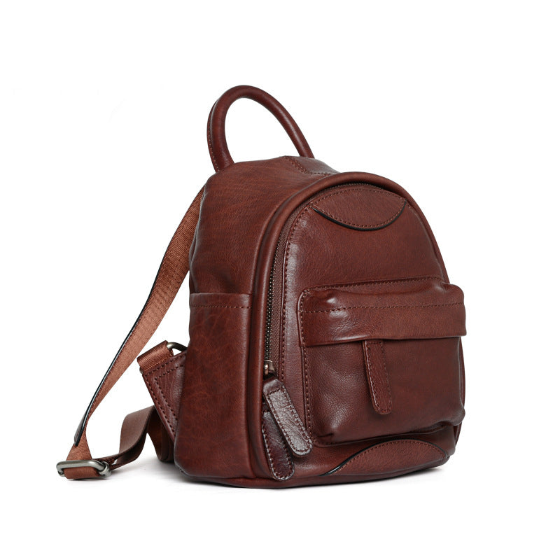 Vintage Ladies Mini Brown Leather Backpack Purse Small Leather Backpacks for Women