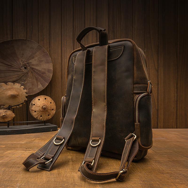 Handmade Brown Leather School Backpack