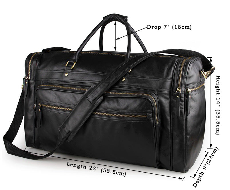 Black Large Trave Weekender Leather Duffel Bag