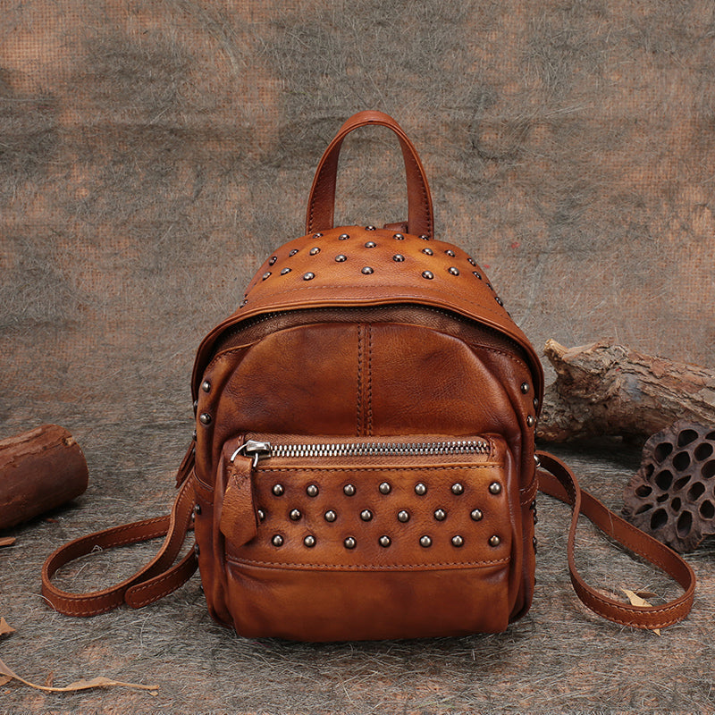 Small Rivets Leather Backpack Purse for Women