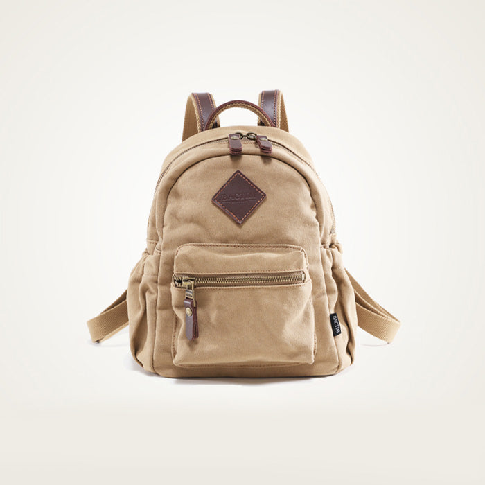 Ladies Small Canvas Leather Hiking Backpack Bag School Book Bag
