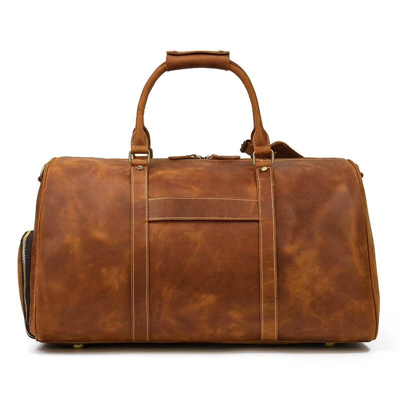 Travel Weekender Leather Duffel Bag With Shoe Pocket