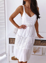 Load image into Gallery viewer, White Lace Tiered Mid Dress
