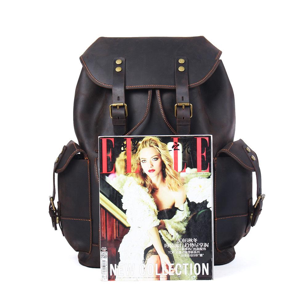 Dark Coffee Leather Full Grain School Backpack