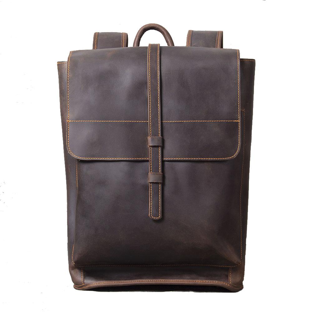 Coffee Full Grain Leather School Backpack