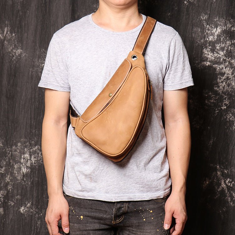 Vintage Crazy Horse Leather Mens Sling Bag