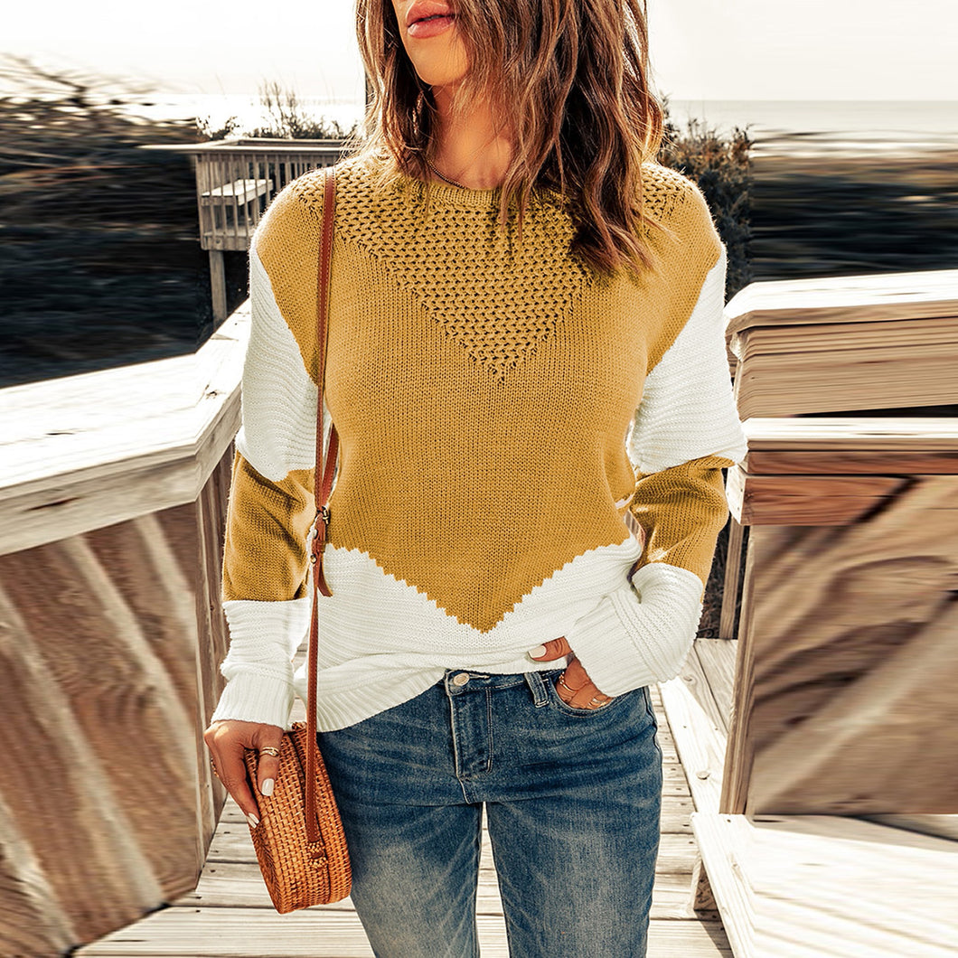Two-Tone Chevron Pullover Sweater