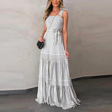 Load image into Gallery viewer, Stripe Bow Tie Belted Maxi Dress
