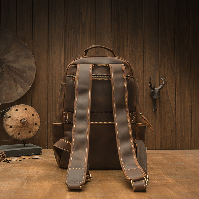 Crazy Horse Leather Backpack Men Laptop Backpack Handmade Travel Backpack