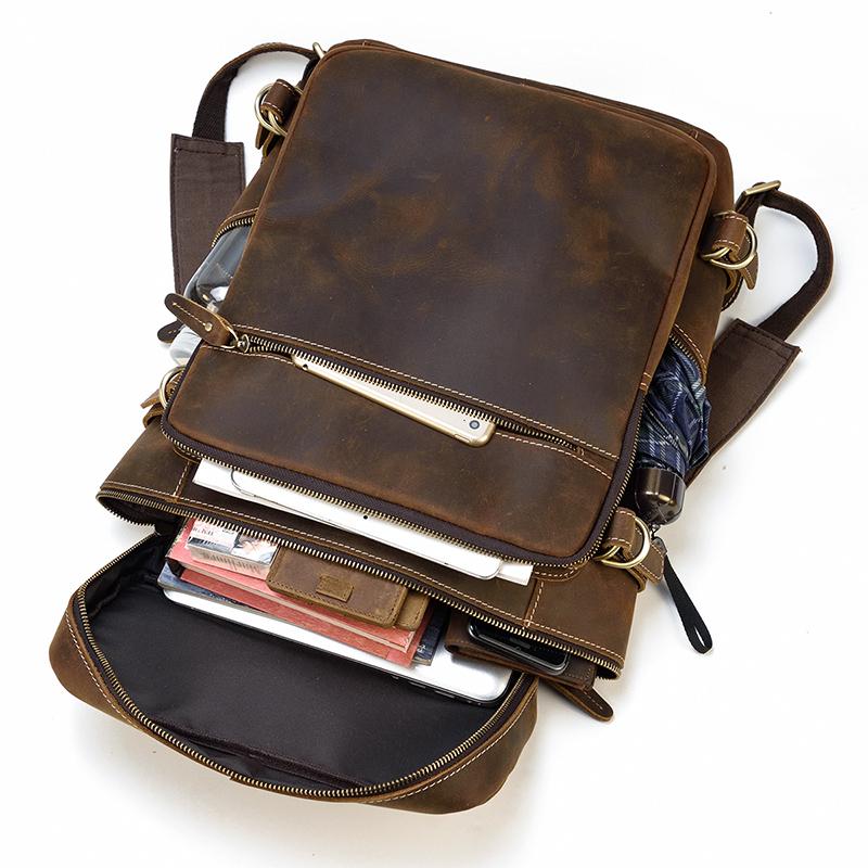 Large Zipper Handmade School Leather Backpack for Men