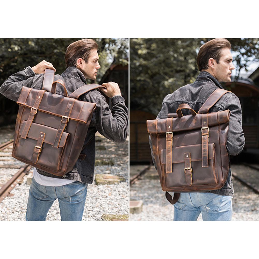 Brown Classic Leather Convertible School Backpack