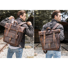 Load image into Gallery viewer, Brown Classic Leather Convertible School Backpack
