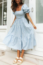 Load image into Gallery viewer, Plaid Square Neck Puff Sleeve Midi Dress
