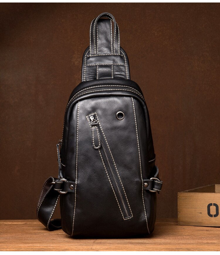 Classic Zipper Leather Sling Bag