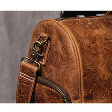 Load image into Gallery viewer, Brown Embossed Full Grain Travel Weekender Leather Duffel Bag
