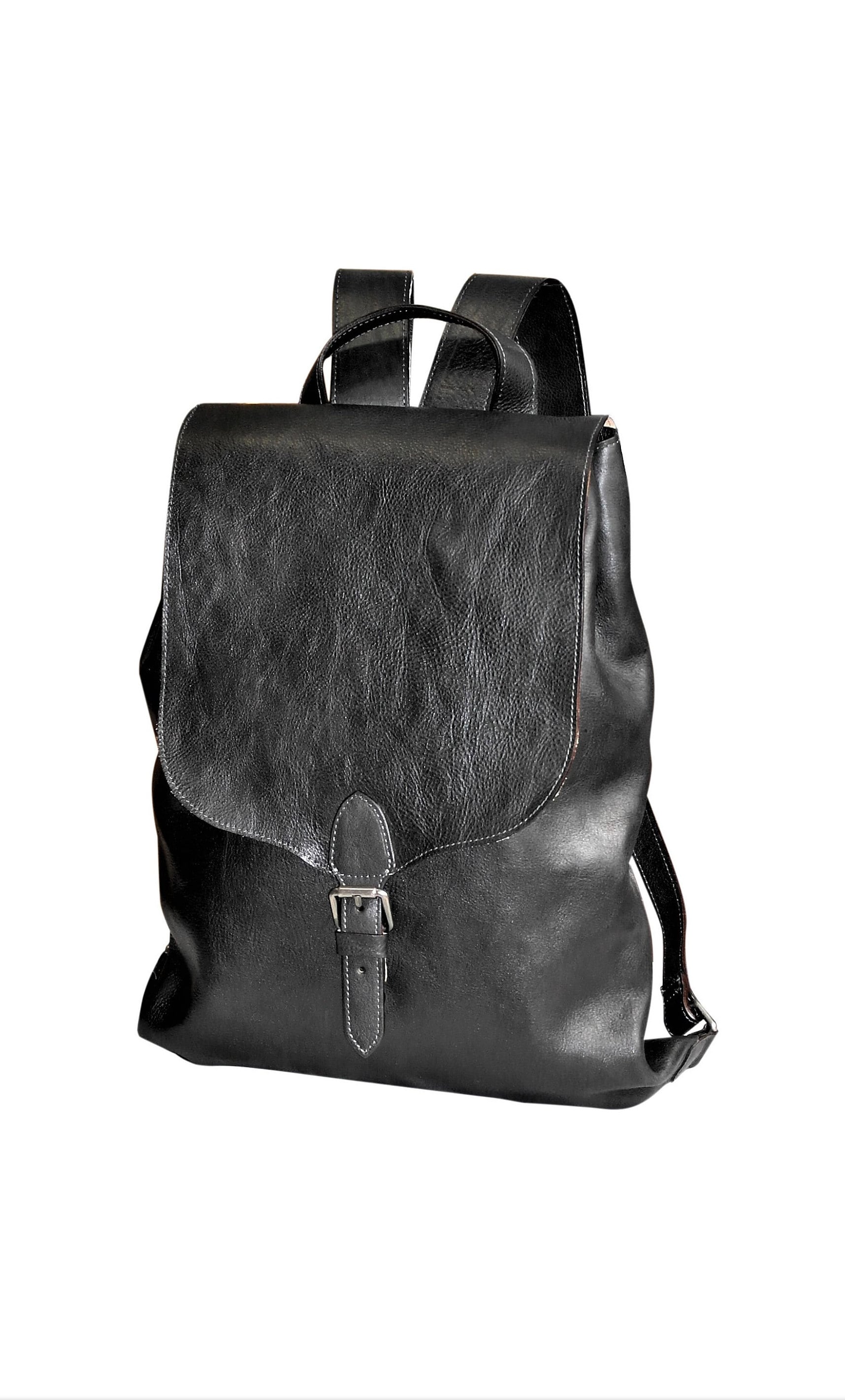 Black Leather Backpack for Women
