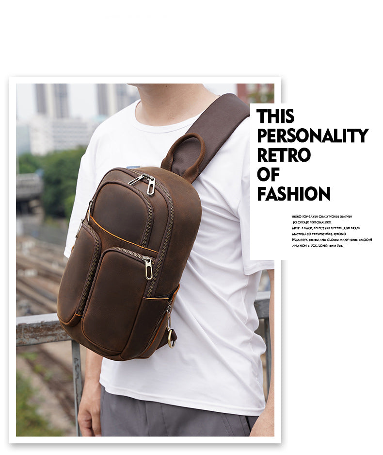 Shoulder Crazy Horse Leather Chest Sling Bag