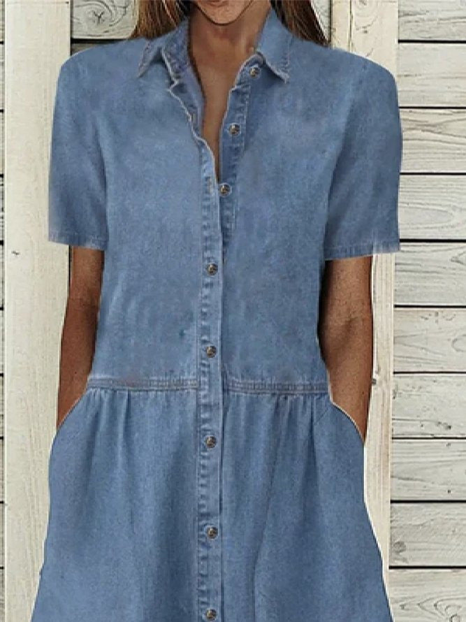 Casual Loose Summer Midi  Denim Dress