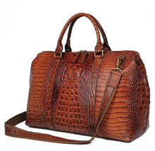 Load image into Gallery viewer, Crocodile Patterned Leather Travel Bag Weekender Bag Overnight Leather Duffel

