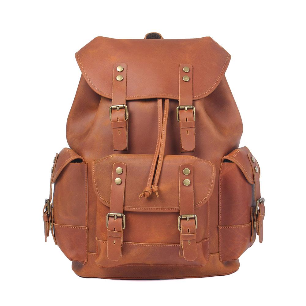 Dark Coffee Leather Full Grain School Backpack