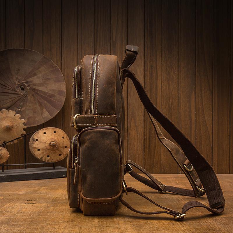 Handmade Brown Leather School Backpack