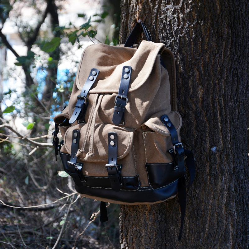 Vintage Canvas Backpack Waterproof Traveling Hiking Rucksack