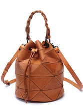 Load image into Gallery viewer, Stitching Leather Drawstring Bucket Bags
