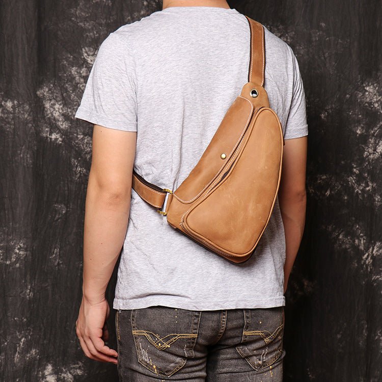 Vintage Crazy Horse Leather Mens Sling Bag