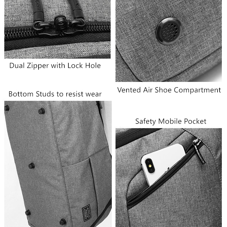 Grey Backpack Duffle Bag Canvas Sports Travel Weekend Bag