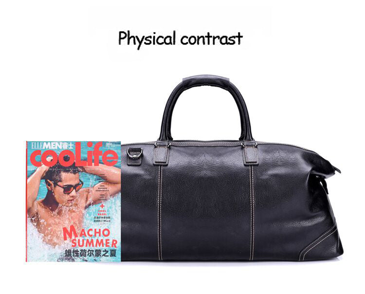 Black Full Grain Travel Weekender Duffel Bag for Men