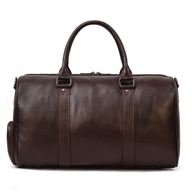 Coffee Men Leather Duffel Bag Large Crazy Horse Leather Travel Bag With Shoe Compartment